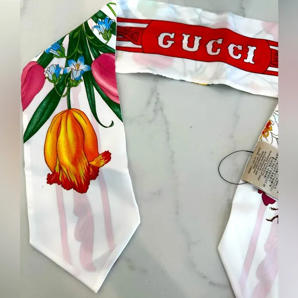 Gucci Floral Neck Bow Scarf - Image 5