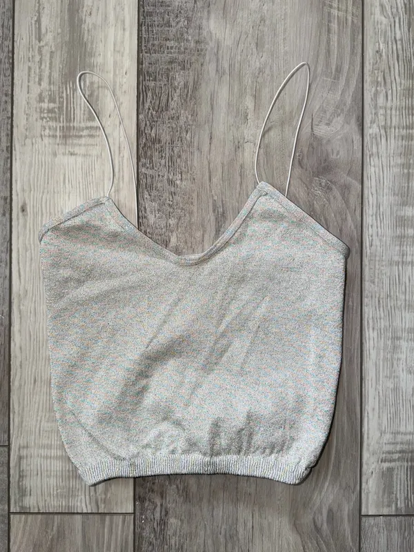 Free People Gray Rainbow Sparkle Metallic Ribbed Thin Strap Seamless Tank M/L - Image 9