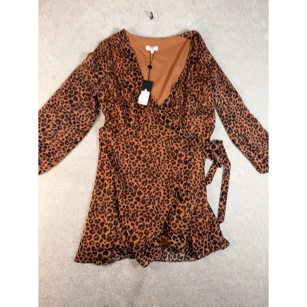 gianni bini avery long sleeve wrap‎ dress print large nwt Leopard Cheetah Animal - Image 4