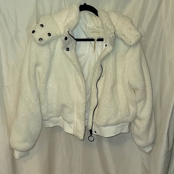 NWT Aeropostale White Size Large Faux Fur Hooded Jacket - Image 2