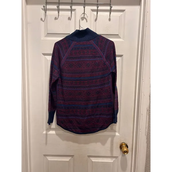 Eddie Bauer Womens Burgundy Fair‎ Isle Quarter Zip Pullover Sweater Size M Cabin - Image 6