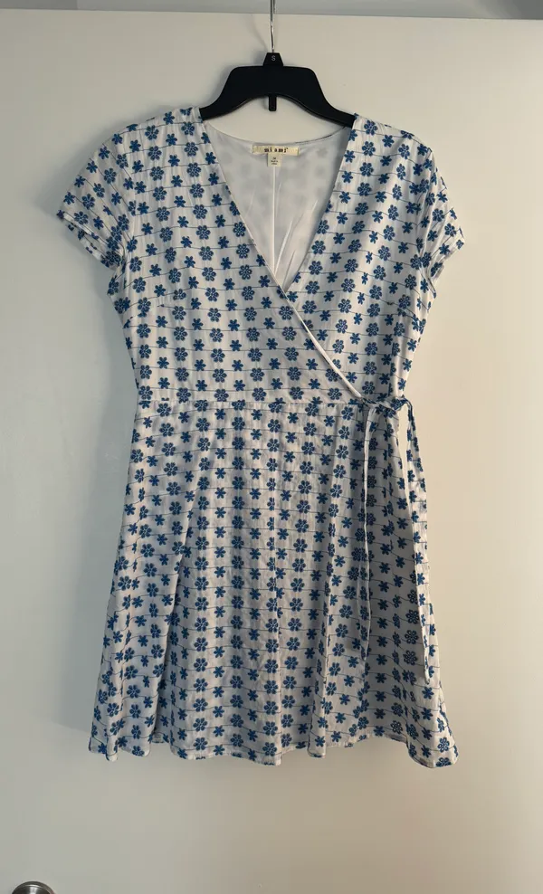 White Dress With Blue Floral Embroidery - Image 2