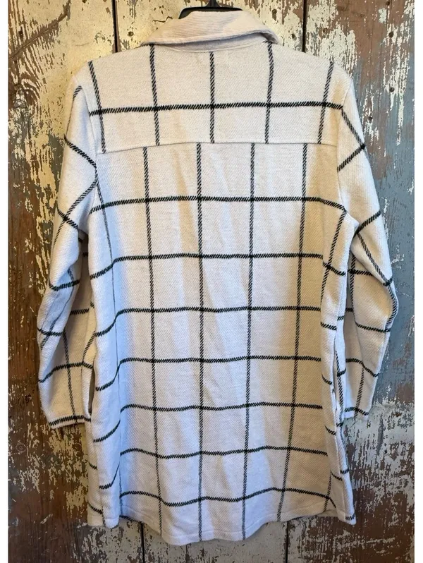 Melloday Women's Black & White Plaid Shacket Coatigan Shirt Flannel Large - Image 6