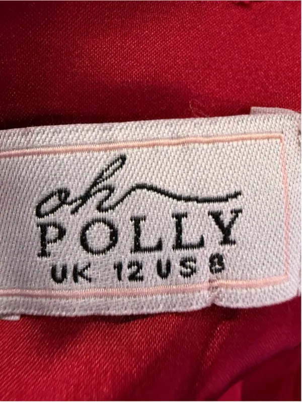 Oh Polly Mini Dress Red Satin Ruched Square Neck Puff Sleeve Cocktail Size 8 M - Image 7