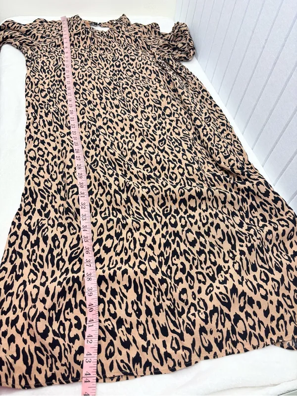 Anthropologie Mackenzie Leopard Print Dress Short Sleeve Midi Mock Neck Size L - Image 9