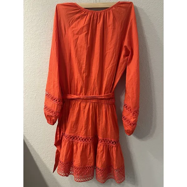 Evereve Juliana Dress Red Cotton Pockets Elastic Tie Waist Sz S Cottagecore Boho - Image 2