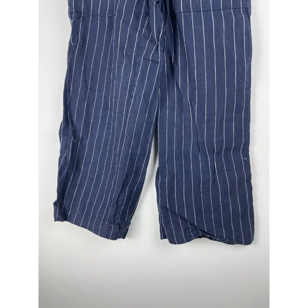 Athleta Linen Pants Womens 2 Bali Wide Leg Cropped Blue Stripe Beachy Pockets - Image 4