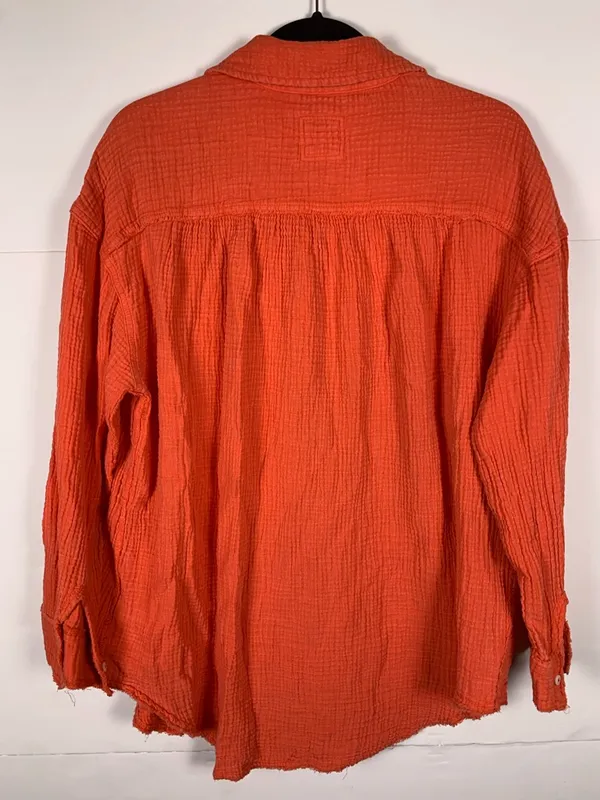 Aerie Womens S Pool to Party Gauze Shirt Orange Cotton Oversized Beach Cover Up - Image 13