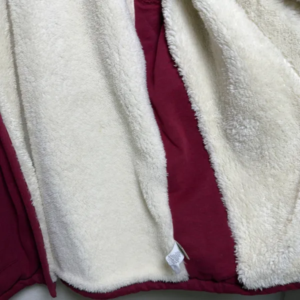 LL Bean Women‎ Cotton Cardigan XL Red Sherpa Lined Open Front Jacket - Image 6