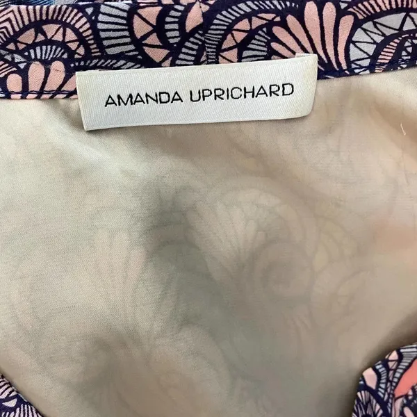 Amanda Uprichard Mini Dress Drop Hem Tie Neck Geometric Print Pink Purple Small‎ - Image 10
