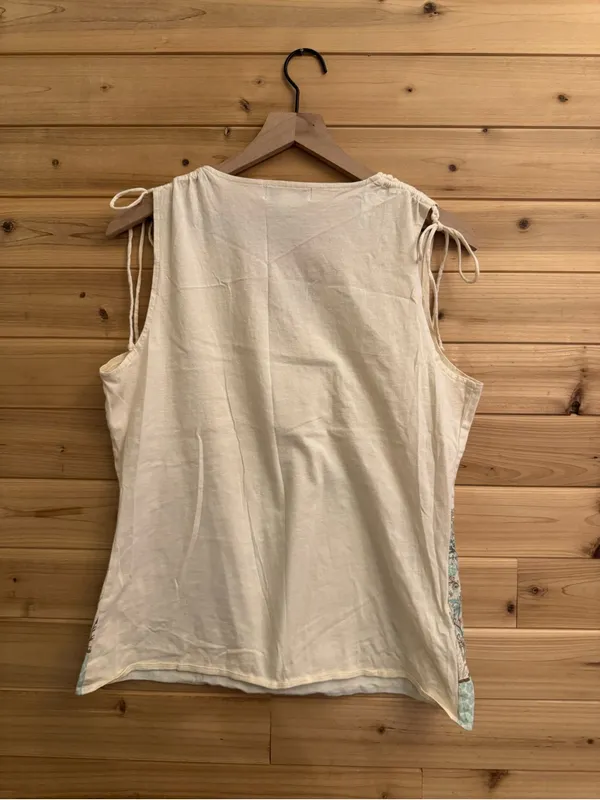 Y2K Vintage Large Tie Shoulder Pinch Bodice Butterfly Floral V Neck Tank Top - Image 6