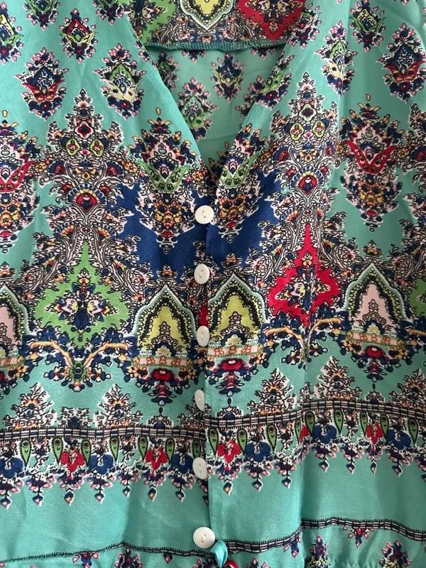 Button Down Short Sleeve County Dress Green Size XXL - Image 4