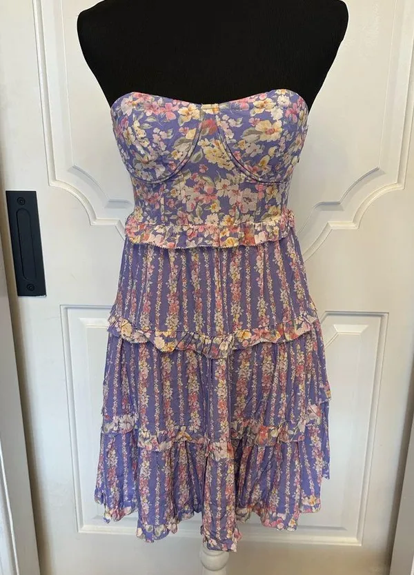Altar’d State Floral Strapless Dress Flowy Bohemian Ruffles NWOT - Image 2