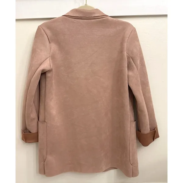 ZARA Faux Suede Pink Preppy Work Ready Feminine Open Blazer Size Women's XS - Image 3