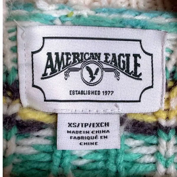 American Eagle Oversized Fair Isle Mock Neck Sweater Cream Teal Yellow XS‎ cozy - Image 3