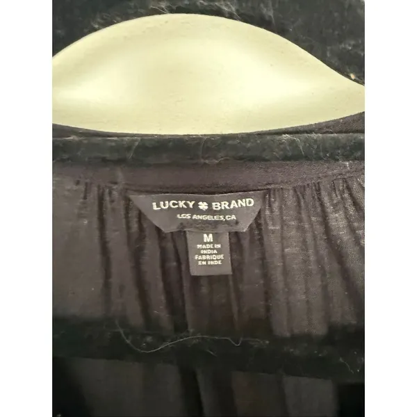 Lucky Brand Women’s Medium Embroidered Black Top Blouse Flowy Boho - Image 2