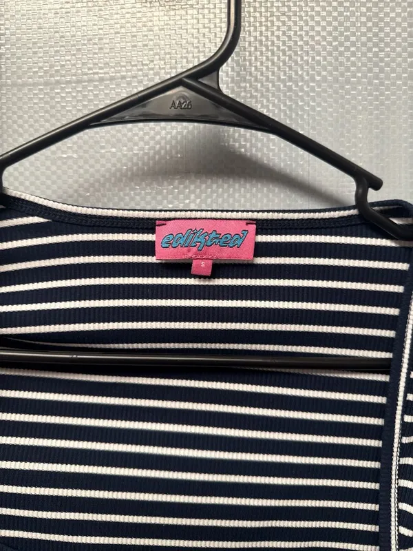 Edikted Alex Navy and White Striped Long Sleeve Square Neck Top - Image 2