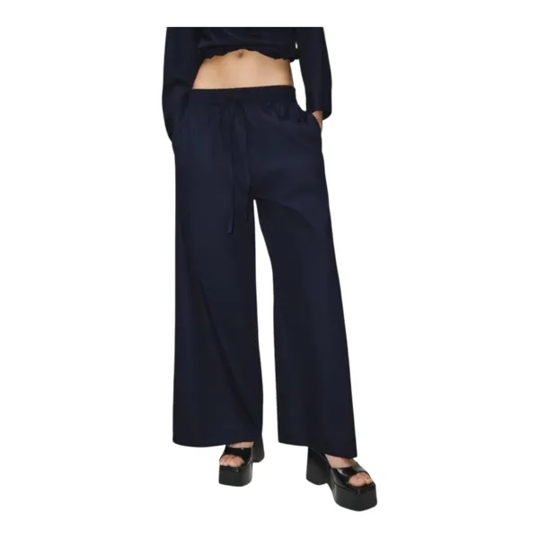 NWT ZARA navy blue wide-leg poplin trousers. Size Medium - Image 4