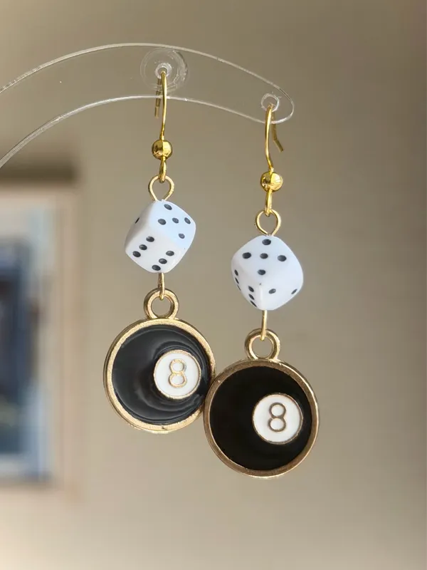 Handmade y2k funky grunge style 8 ball & dice dangle earrings 🎲🖤💕 - Image 3
