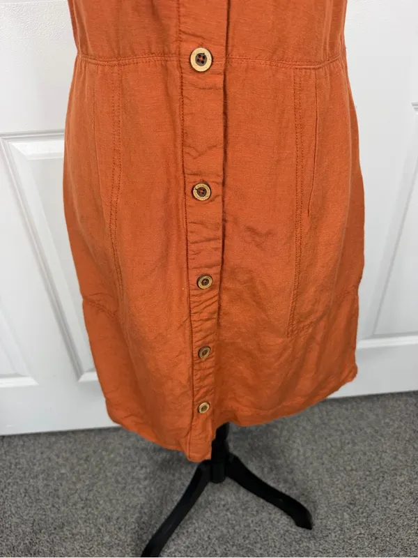 Anthropologie Maeve Size M Rust Orange Linen Blend Button Front Mini Dress - Image 5