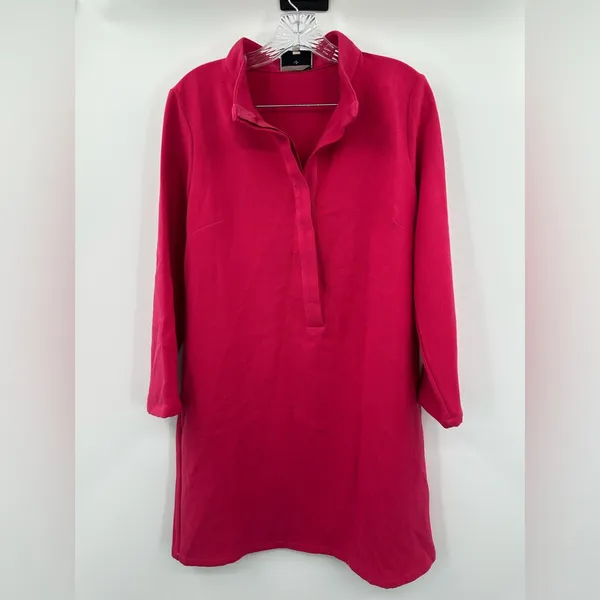 Tuckernuck Fuchsia Pink Avery Terry‎ Shirt Dress Mini Button Front Size Large - Image 2