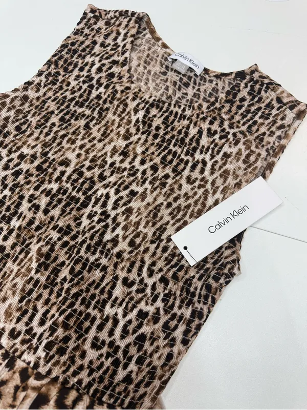 Calvin Klein Leopard-Print Sleeveless Midi Dress - Brown, Black - Image 5