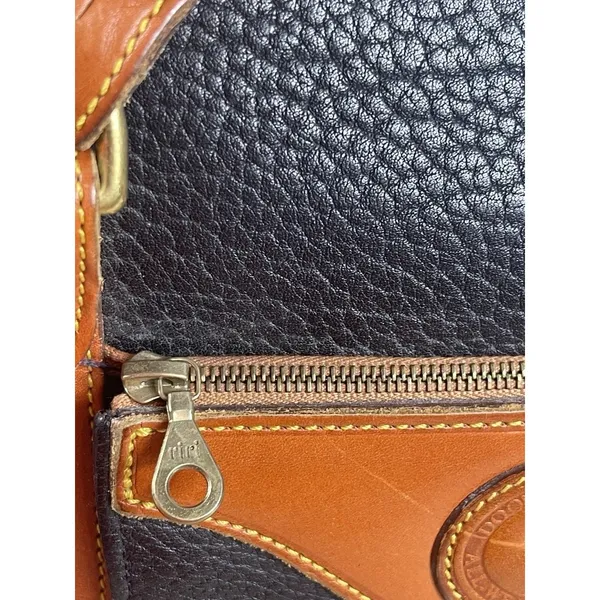 Dooney & Bourke AWL Navy Brown Pebbled Leather Top Handle Satchel Purse Bag 90s - Image 15
