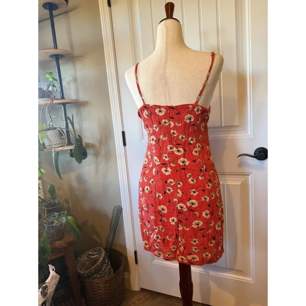 Olivacious Red Floral Polka Dot Smocked‎ Mini Dress Size Medium - Image 2
