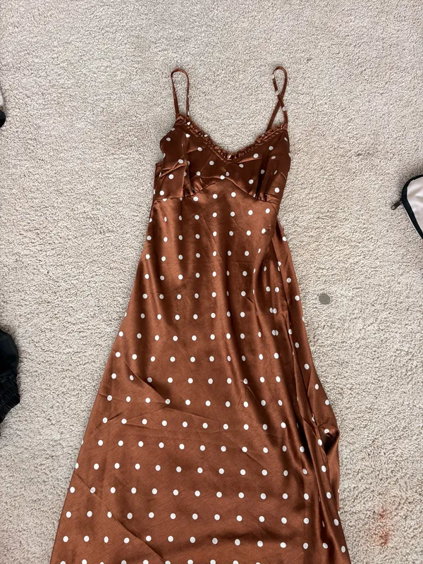 brown polka dot silk dress - Image 5