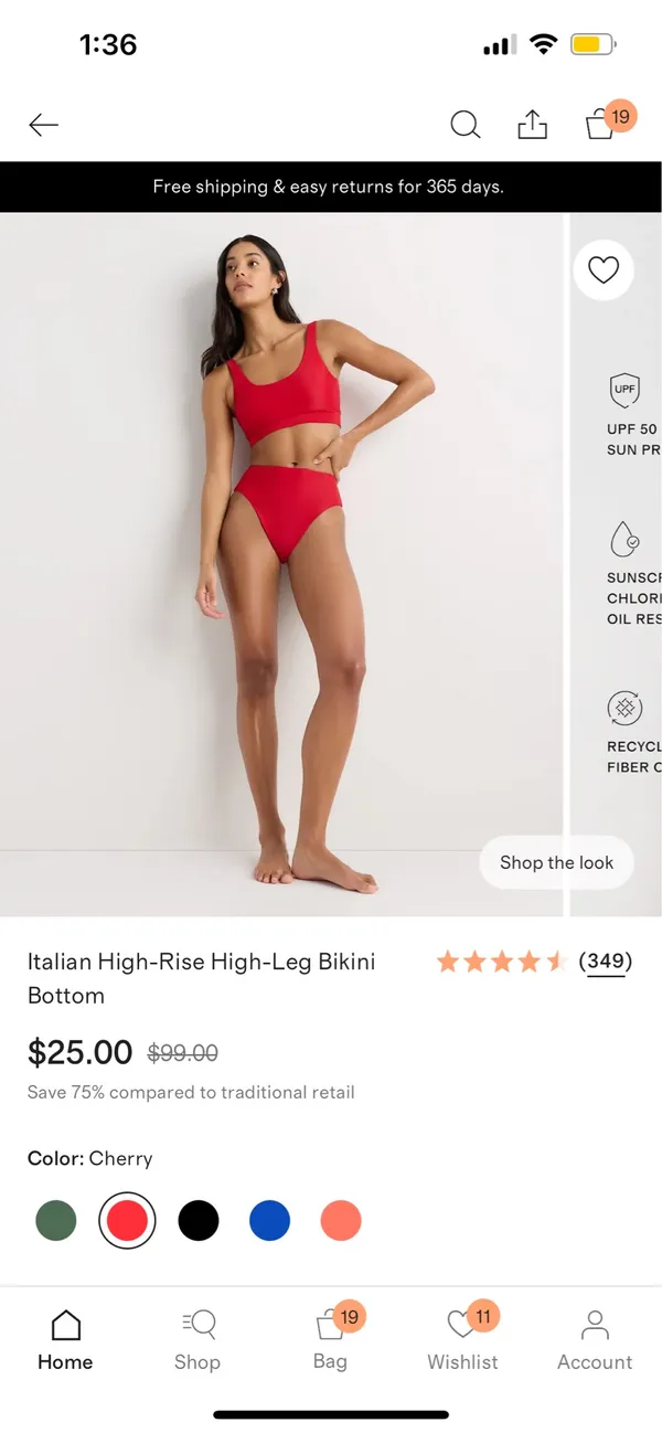 New Quince Italian High-Rise Bikini Bottom & Plunge Top in RED - Large MSRP $50 - Image 6