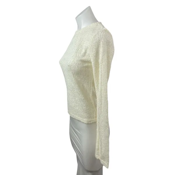 Commense Women's Cream Floral Lace Long Sleeve Crew Neck Blouse Top Size S - Image 3