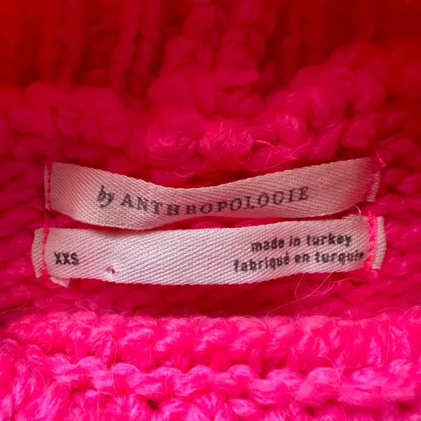 Anthropologie Sweater Mock Neck Cable-Knit Long Sleeve Neon Pink XXS - Image 7