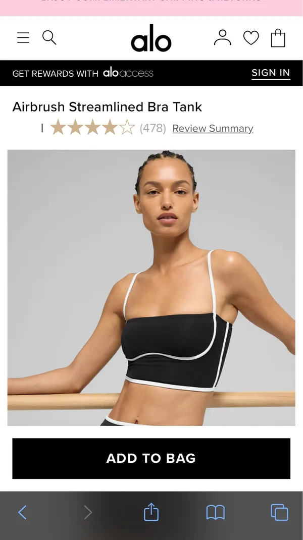 Airbrush Streamlined Bra Tank Alo Yoga Black/White - Image 2