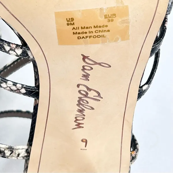 Sam Edelman Daffodil Taupe Snakeprint Ankle Wrap Block Heel Strappy Sandals Sz 9 - Image 9