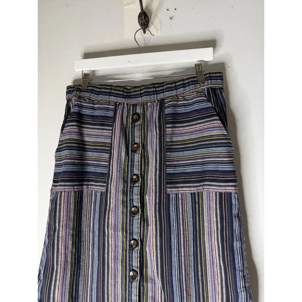 Mododoc Multi Color Striped Button Down midi pull on skirt Size medium Blue - Image 3