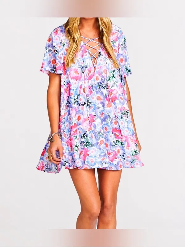 Show Me Your Mumu Lavender & Pink Floral Lace-Up Tunic - Image 2