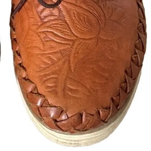 Handmade Mexican Floral Tooled Leather Huarache Oxfords Tan Sz 6 Comfort Travel - Image 7