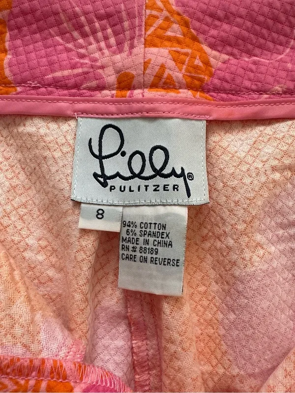 Lilly Pulitzer White Label Orange Pink Floral Sneaky Teaky Pants Size 8 - Image 2