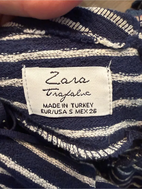 Zara Navy and White Striped dress with robe cord ties button back Sz S - Image 4
