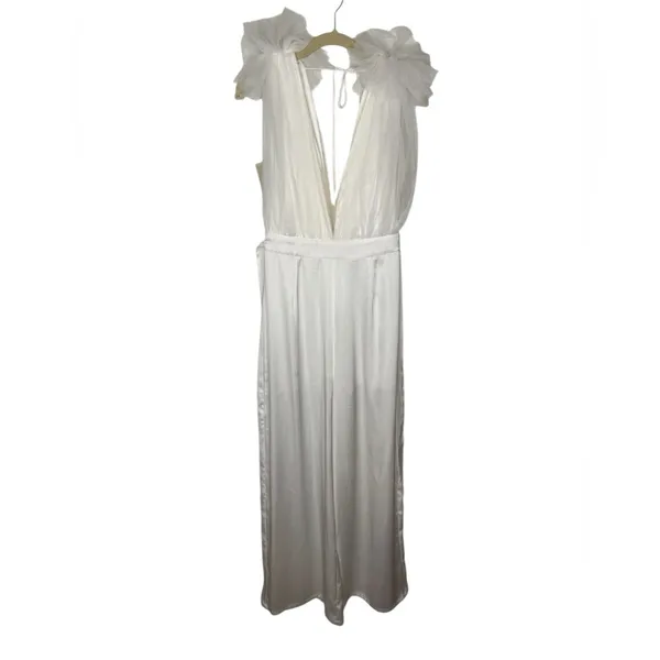 🤍 Aakaa White Ruffle Tulle Bodice Wide Leg Jumpsuit Women’s M Bridal‎ 🤍 - Image 3