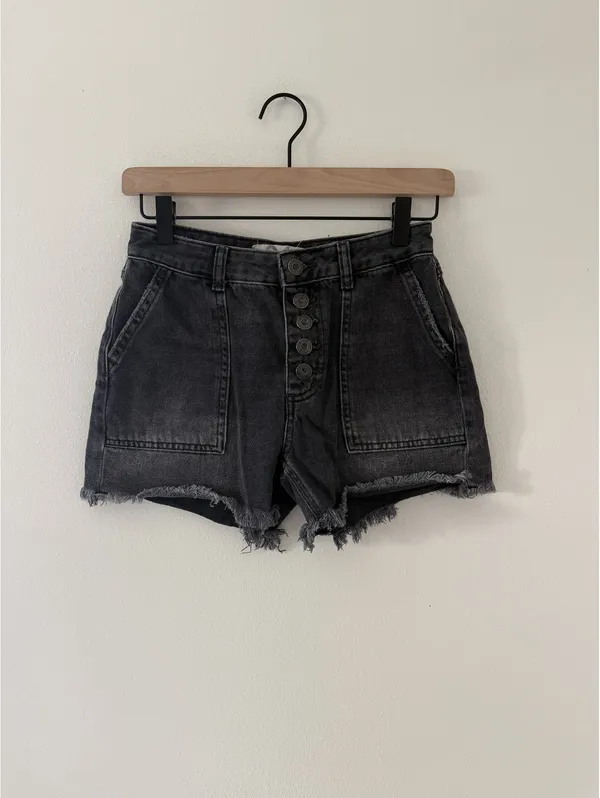 Free People Whimsigoth Jesse Carpenter Washed Black Denim Cotton Shorts 24 - Image 3