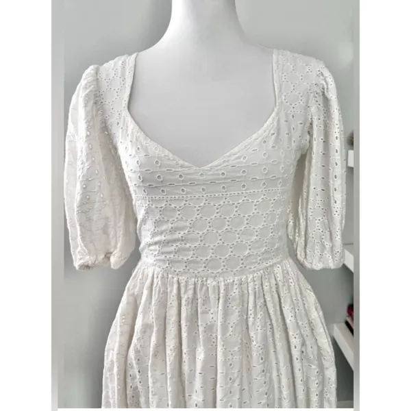 Mille white Eyelet Cotton Maxi Dress summer Women's Size S - Image 8