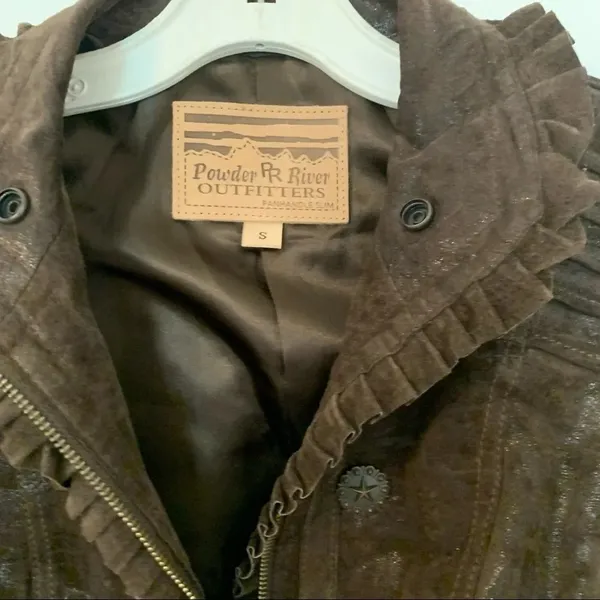 Powder River Outfitters Brown Western Leather Jacket Boho Conch Tribal Suede - Image 5
