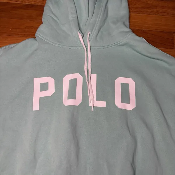 Polo Ralph Lauren Spellout Logo Hoodie Womens Medium Mint Green Cropped Fleece - Image 4
