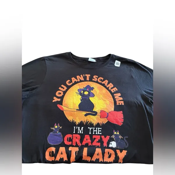 Port & Co Black SS Tee XL You Can’t Scare Me~ I’m The Crazy Cat Lady” Halloween - Image 3