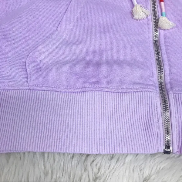 WILDFOX Hoodie Cropped Jacket‎ Large Purple Embroidered Flowers Zip Front Pastel - Image 13