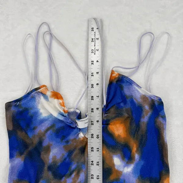 Zara Womens Abstract‎ Watercolor Knit Maxi Dress Blue Orange Strappy Size Medium - Image 5
