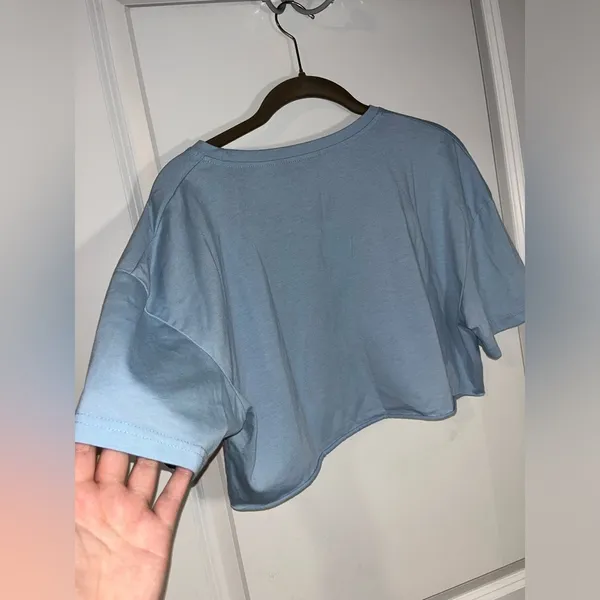 SHEIN Baby Blue Cropped Short Sleeve Tshirt Sun Moon Cloud Boho Size Medium - Image 4
