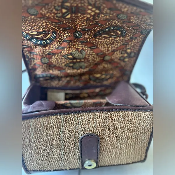 Vintage Leather woven bucket bag brown tone safari tan - Image 7