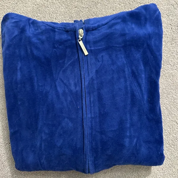 Zenana Outfitters Royal Blue Velvet Hoodie Zip Up size large - Image 3